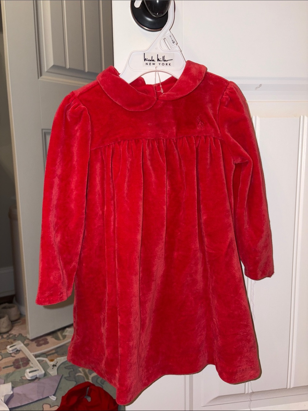 Polo by Ralph Lauren Red Velvet Long-Sleeve Peter Pan Collar Dress